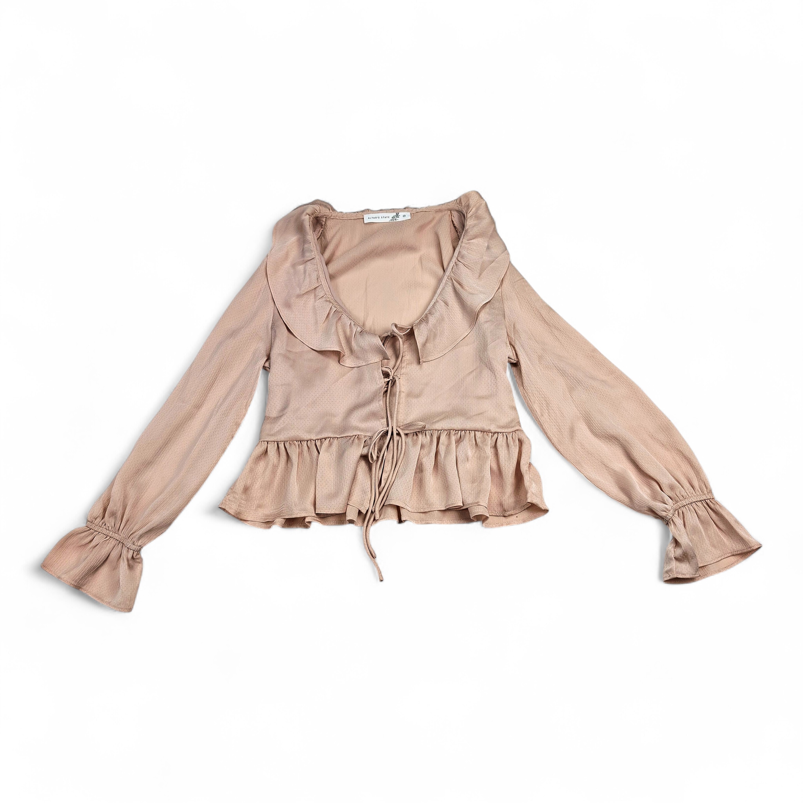Altar'd State Ruffle Tie-Front Peplum Blouse Xs - Soft Blush